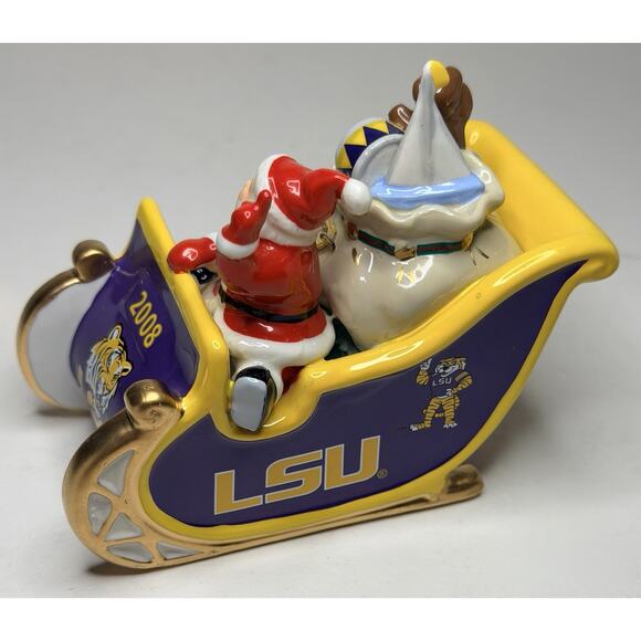 2008 Danbury Mint LSU Christmas Santa with Sleigh Ornament 3.5" With Tag And Box - Picture 5 of 13